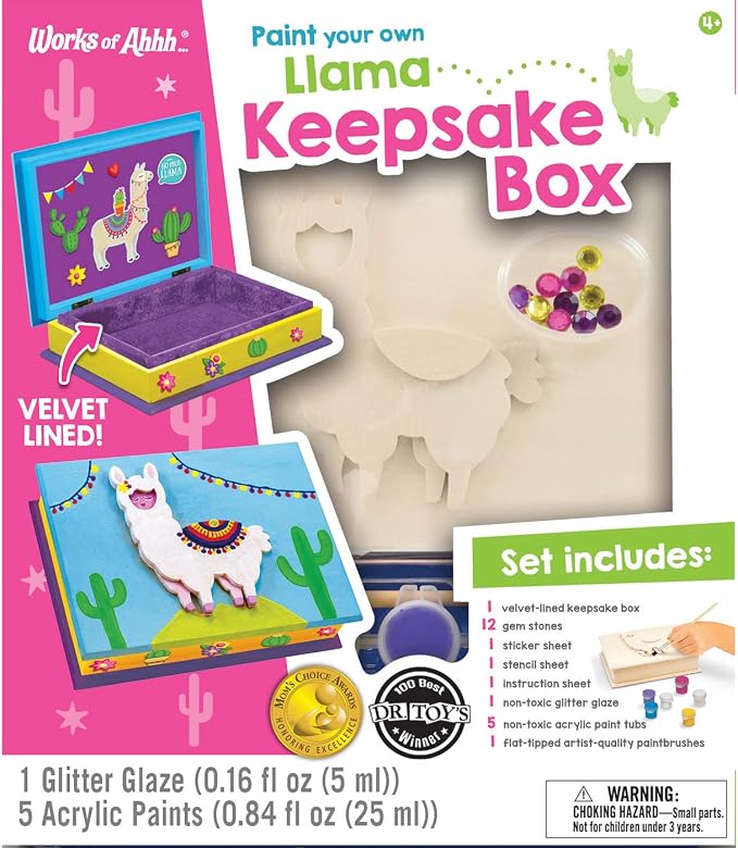 Masterpieces Craft Set - Llama Keepsake Box Classic Wood Paint Kit - Premium Quality Educational and Fun Activity for Kids and Families - Great Gift Idea for Holidays Birthdays and Everyday Use