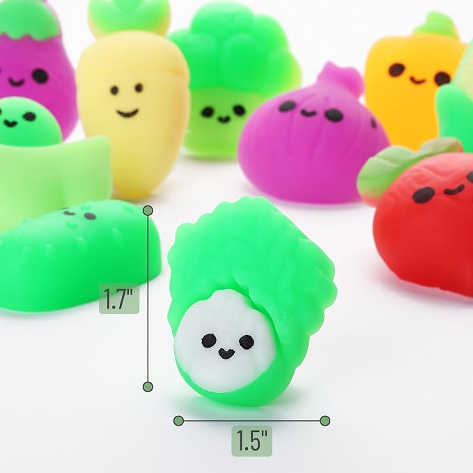 Mr. Pen- Vegetable Squishy Toys, 12 Pack | Washable Twistable Stretchy Squishies, Soft Stress Relief Sensory Toys for Squeezing, Kids’ Gifts