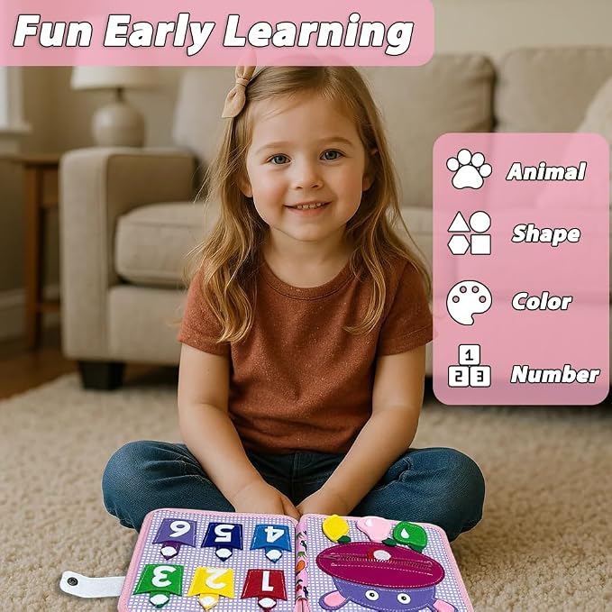 Cobelae Busy Book for Toddlers 1-3,Montessori Toys for 1 Year Old | Baby Travel Toys,Educational Activity Book,Washable Felt Busy Board,Develop Fine Motor Skills, Boys Girls Gifts