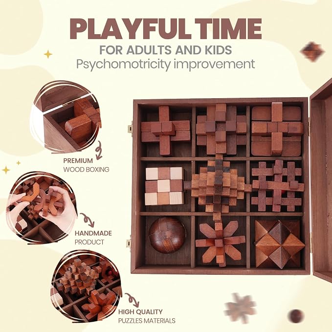 Mytothfy Wooden Brain Teaser Puzzles for Adults Teens, 3D Puzzle Game Toys | Brain Teaser Puzzles with Wooden Box, Unlock Interlocking Puzzle for Teens Adults, IQ Education Smart Toys, Party Favor