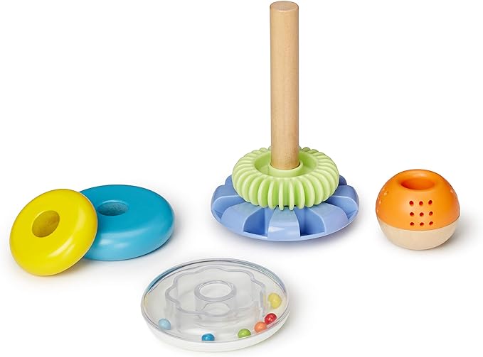 Amazon Basics Wooden Shape Sorter and Rainbow Stacker Classic Baby Toy Set-Sorting Play for Infants Age 12M+, Medium, Multicolor
