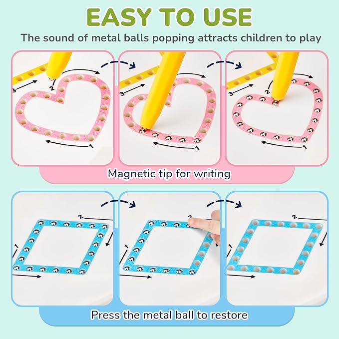 GAMENOTE Magnetic Shapes Lines Tracing Board Double Sided, Pencil Control | 2 in 1 pencil control practice toy, road trip car activity, preschool classroom learning, toy for kids ages 3-5