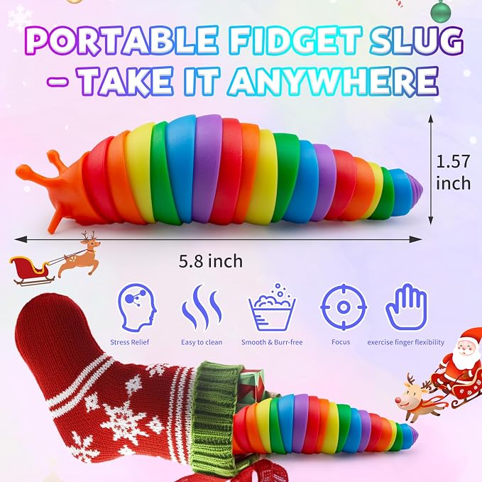Cevioce 6PCS Slug Fidget Toys Bulk, Easter Gifts for Boy Girl Toddler 3+ Sensory Figette Worm for Adults Stress Relief for Autism ADHD Autistic Travel Toys Easter Basket Stuffers for Kids A