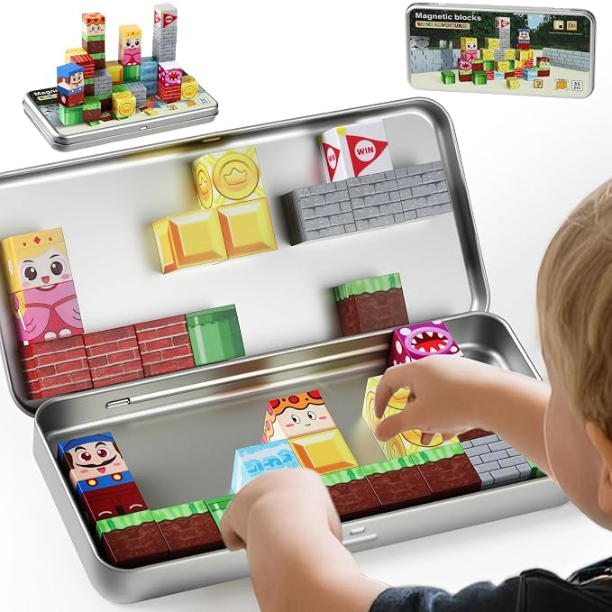 Magnetic Building Blocks for Kids 3-8, STEM Travel Toys with Storage Box | Montessori Educational Toys, Free Play & Easy Storage, Creativity & Imagination, Birthday & Christmas, Gifts