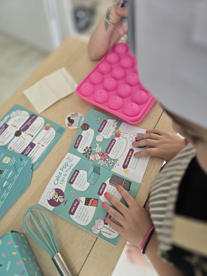 Kids Cake Pop Maker Kit | Real Reusable Baking Tools | Ages 6-12 | Cake Pop Making Set | Visual Recipe Cards | STEM DIY Baking Activity | Screen Free Fun | Birthday Christmas Gift