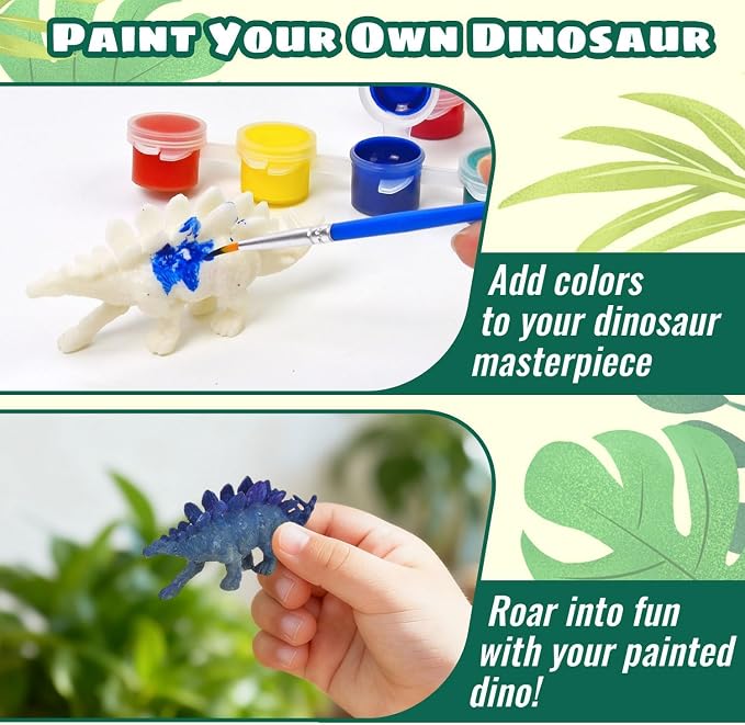 Vileafy Dinosaur Painting Craft Kits, 12 Paintable Dino Figures for Kids | 12 Dinosaur Toys with 36 Colors. Fun DIY Crafts for Birthdays, Classrooms and Party Favors