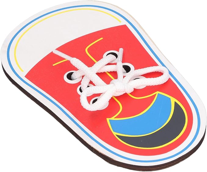 Asixxsix Wooden Lacing Shoe Toy, Learn to Tie Shoelaces Practice for Kids with Fine Motor Skills Development Smooth Threading Board for Toddlers Preschoolers (Lacing and Stringing Toy)