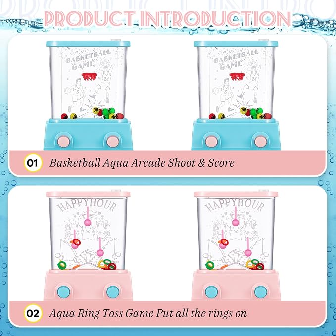 Gejoy 4 Pieces Water Games Handheld for Kid Small Retro Waterful Ring Toss Handheld Game Birthday Goodie Bags Stuffers School Classroom Prize Reward Pastime Car Toy Fidget for Boy Girl(Lively Style)