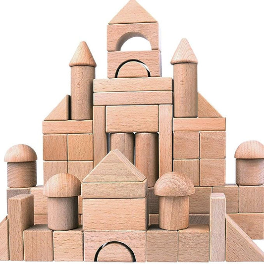 Migargle Kids Wooden Blocks - 80 Pcs - Stacking Building Blocks for Toddlers - Natural Beech Wood Blocks - Preschool Learning Toys for Kids Ages 3+