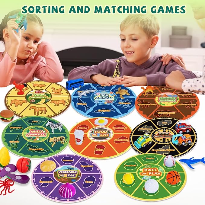 Sorting Toys for Toddlers, 48pcs Toys Match Card Sort Game with Storage Bag | Sorting Matching Game Set, Multiple Theme Fine Motor Toys Sensory Play Box Preschool Learning Activities Education Playset
