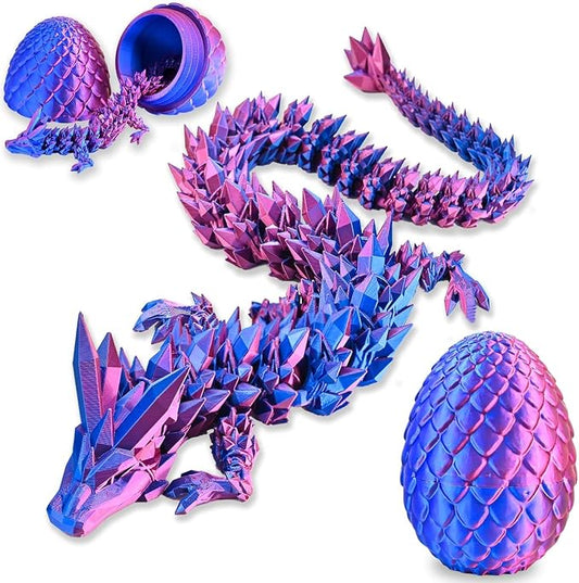 12" 3D Printed Dragon Eggs with Dragon, Articulated 3D Fidget Toys for Kids | Crystal 3D Dragon Toys for Boys Girls, Small 3d Printed Animals, Dino Dinosaur Eggs Toys, Easter Basket Stuffers（Red Blue）