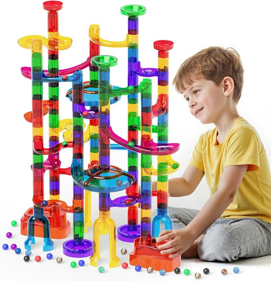 Ifollower Marble Run, 150Pcs Mable Track Race Toys for Kid, Upgrade Marble Maze Game Building Blocks STEM Learning Toy, Birthday for Boys Girls Aged 3-12