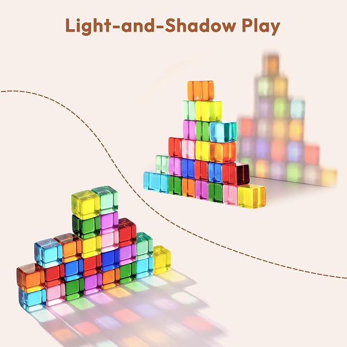 Woodtoe Rainbow Building Blocks for Toddlers, 24 PCS Gem Blocks for Kid 3-6 | Acrylic Blocks, Montessori Stacking Toy for 3 4 5 6 Year Old, Educational STEM Creative Sensory Toy Gifts for Kids Boys Girls