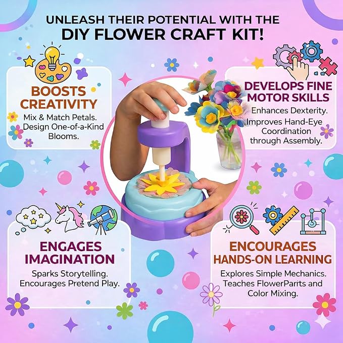Fabric Flower Bouquets Toys, DIY Craft Kits Toys for Kids - Flowers Market Toy, Build Your Flower Bouquet, Arts & Crafts for 3+ Year Toddler Girl, Educational Activity Preschool B-Day Gifts