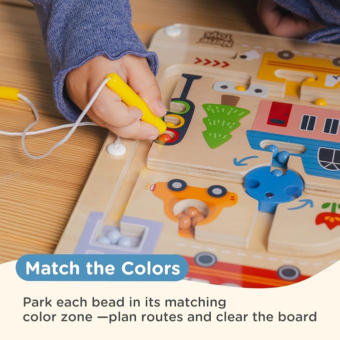 Nene Toys Magnetic Maze Board – Toddler Travel Toy 2+ – Montessori Busy Board Alternative – Bead Maze Puzzle with Tethered Stylus – Quiet Car/Plane Activity – Fine Motor Skills, Hand-Eye Coordination
