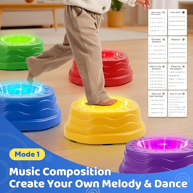 Stepping Stones for Kids - 3 Game Modes Stepping Stones with Light up&Music Non-Slip Balance Sensory Indoor Outdoor Play, Toddler Activities, Toys Birthday for Children Aged 3+