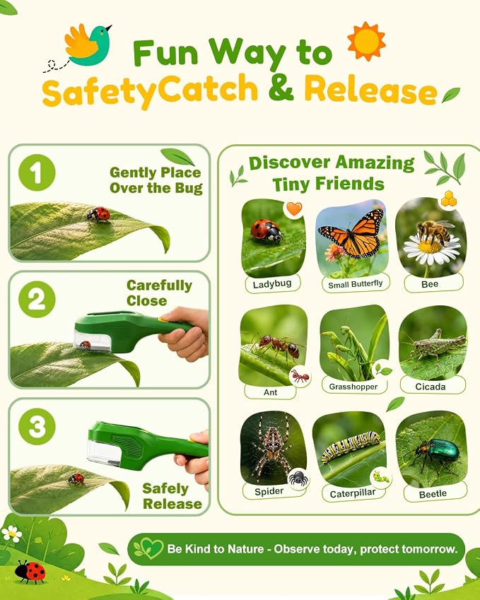 Digital Bug Catcher for Kids, Outdoor STEM Toys Birthday Gifts for Kids 3+ | 1080p Bug Magnifier, Microscope for Kids with Auto Focus, 8 LED Fill Lights, for Summer Camping Travel Science Toy Age 3-12