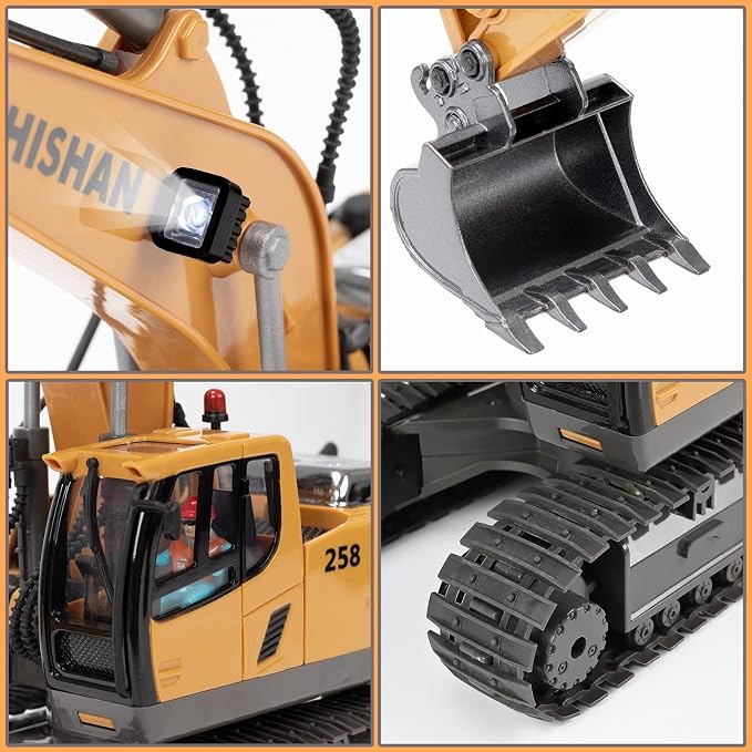 KidsFaves Remote Control Excavator Toys for Boys Turns 680-degree 2 Batteries Metal Shovel Lights/Sounds Construction Toys Birthday Gifts Boy Toys for 3 4 5 6 7 8 Years Old | RC Excavator with 680° Rotating Cab, Full Function Remote Control Constructio...