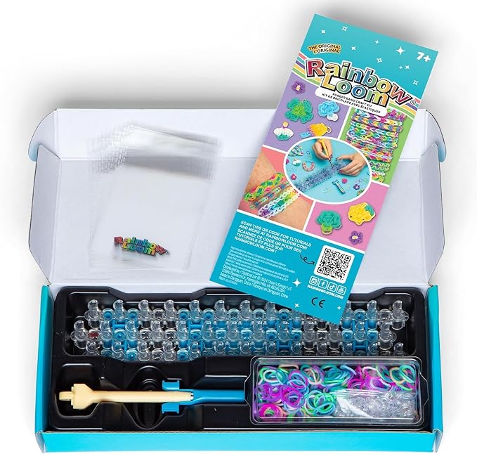 Rainbow Loom Original Rubber Band Bracelet Making Kit with Metal Hook | Complete 628-piece craft set includes 600 latex-free bands, C-clips, and loom board for Ages 7+, 2014 Toy of the Year