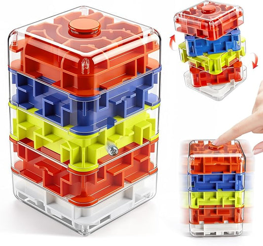 Infowush 2-in-1 Fidget Spinners Maze Cube - Fidget Toys for Kids & Adults | 3x5 Cube, Stress Relief Sensory 3D Brain Teaser Puzzle Cube, Board Game, Travel Toy, Birthday Gift for Boys Girls Ages 3 & Up