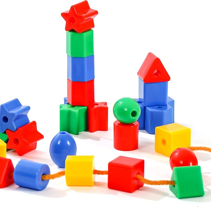 KUTOI Toddler Toys - Big Lacing Beads Set for Fine Motor Skills & Hand-Eye Coordination - 36 Beads & 6 Strings - Color Sorting & Counting Educational Learning Toy Montessori Toys