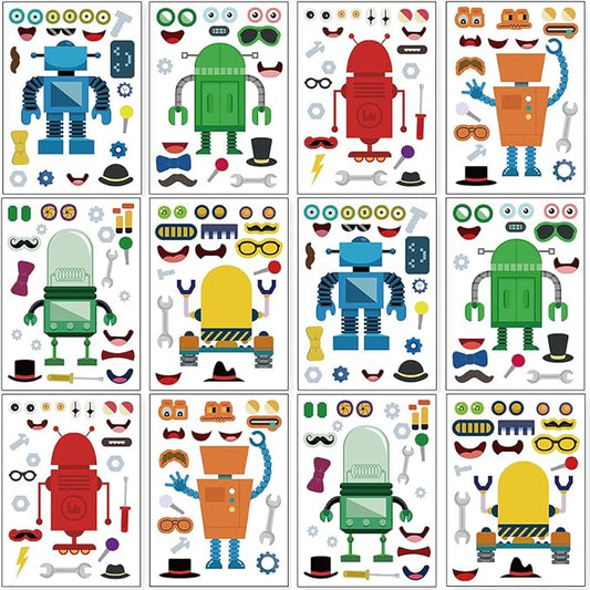 24 Sheets Make a Face Robot Stickers for Kids Party Favors | Make Your Own Robot Stickers Birthday Decorations Supplies, Toddlers Crafts Activities Gifts Goodie Bags Stuffers