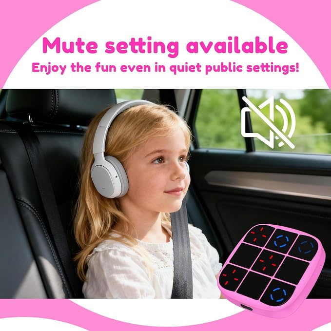 KOQQQ Rechargeable Tic-Tac-Toe Bolt Game, Upgraded 4-in-1 Handheld Puzzle Console, Electronic Educational Memory Game, Portable Travel Car Ride Board Games for Kids Adults (Pink)