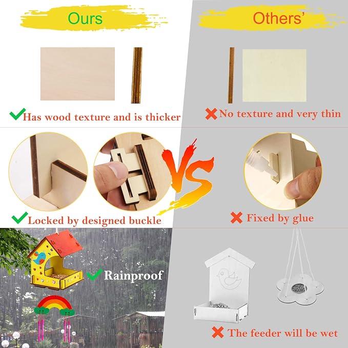 THWAS-LIGHT Wooden Arts and Crafts for Kids - 2 Pack Bird Feeder Wind Chime DIY Kids Crafts - Build and Paint Educational Fun Art Activities Gifts Outside Toys for Boys Girls Ages 3-5 8-12 6-8