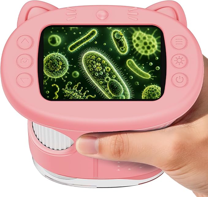 1000X Handheld Digital Microscope for Kids (Pink) | 4K HD 2.4" Screen, 200–1000X Magnification, Portable Kids Microscope, Educational STEM Toy, Gifts for Boys and Girls Age 5–12