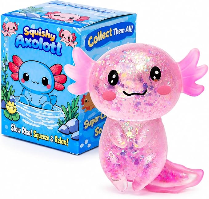 Axolotl Squishy Stress Ball, Soft TPR Slow Rising Squeeze Toy, Cute Axolotl Fidget Toy for Stress Relief, Anxiety Calming Sensory Toy for Kids Adults(Pink Long Tail Axolotl)
