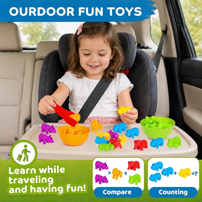 Counting Animals Montessori Toys, Color Sorting Learning Toys for Kids 3-5 | Sensory Bin Filler, Counting Bears, Fine Motor Skills, Preschool Educational Toy for 3 4 5 Year Old Boys Girls Birthday Gift