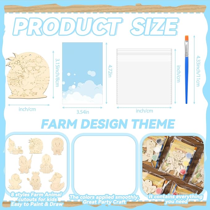 Saypacck 24 Pcs Duck Party Favors Wooden Paint Craft Kits | Duck Theme Crafts for Kids Birthday, Goodie Bag Fillers, Brush Paint Organza Bags Included,