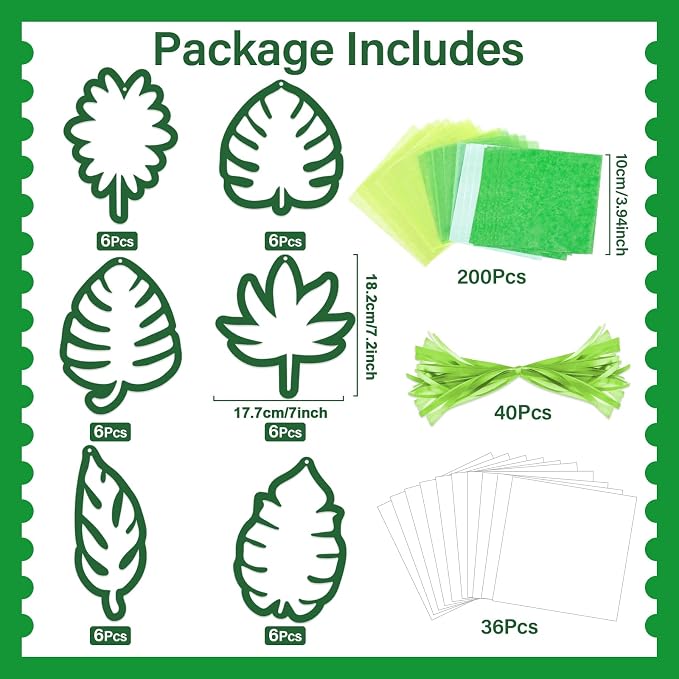 Qyeahkj 36 Set Palm Sunday Suncatchers Crafts for DIY Easter Palm Leaves Window Tissue Paper Crafts Kit Green Leaf Hanging Decor for Spring Home Activity Art Project Party Favor Gift