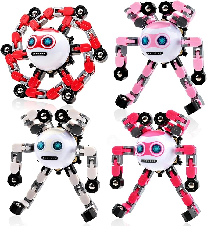 4 PCS Travel Toys Transformable Fidget Spinners Toys for Kids and Adults Sensory Toy for Boys Teens Stress Relief Autism ADHD Cool Road Trip Travel Essential Birthdays Gifts for Party Favors