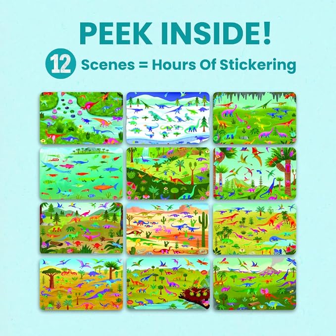 Cupkin Dinosaur Coloring & Sticker Activity Book | 500+ Stickers | Spiral-bound kids craft format with 12 scenes, 12 art pages, side-by-side viewing, and an easy-peel design for ages 2–8