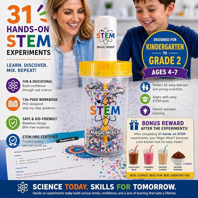 STEM Magic Mixer® Science Kit for Kids Ages 4–7 – 31 Hands-On STEM Experiments | Slime, Oobleck & Color-Changing Reactions | 136-Page PhD-Designed Program | STEM.org Certified