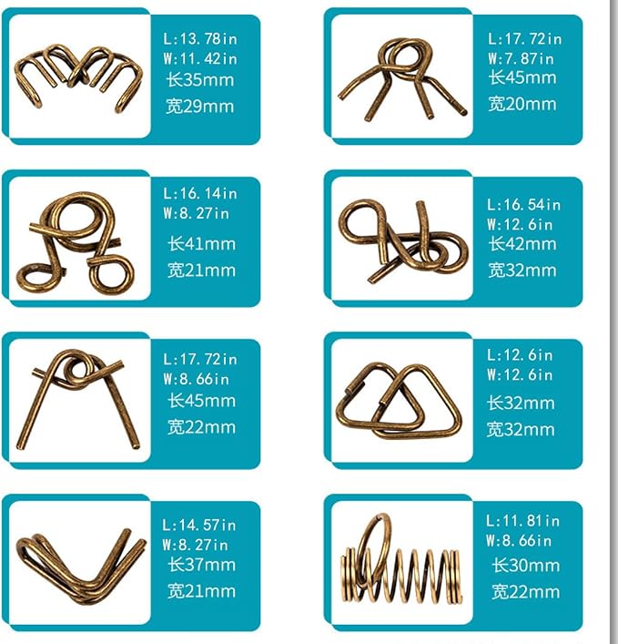 Ahyuan Metal Wire Puzzles Set 32 with Pouch Large Thick Brain Teaser Puzzles Fidget Toys IQ Test Mind Games Toys Magic Trick Toy Metal IQ Puzzle Party Favors for Kids Adults (Bronze)