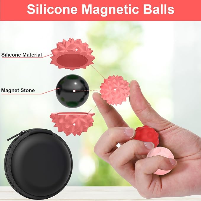 BUSOHA Silicone Magnetic Fidget Balls - 4 Pack Fidget Toys for Adult | Four Unique Textures Sensory Support,Quiet and Silent Stress Relief,Lightweight,Office,Travel,Autism,Anxiety,ADHD