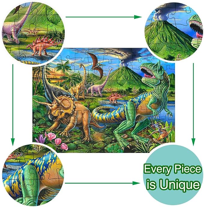 Puzzles for Kids Ages 4-8 Year Old,100 Piece Dinosaur Jigsaw Puzzle for Toddler Children Learning Educational Puzzles Toys for Boys and Girls - Every Piece is Unique
