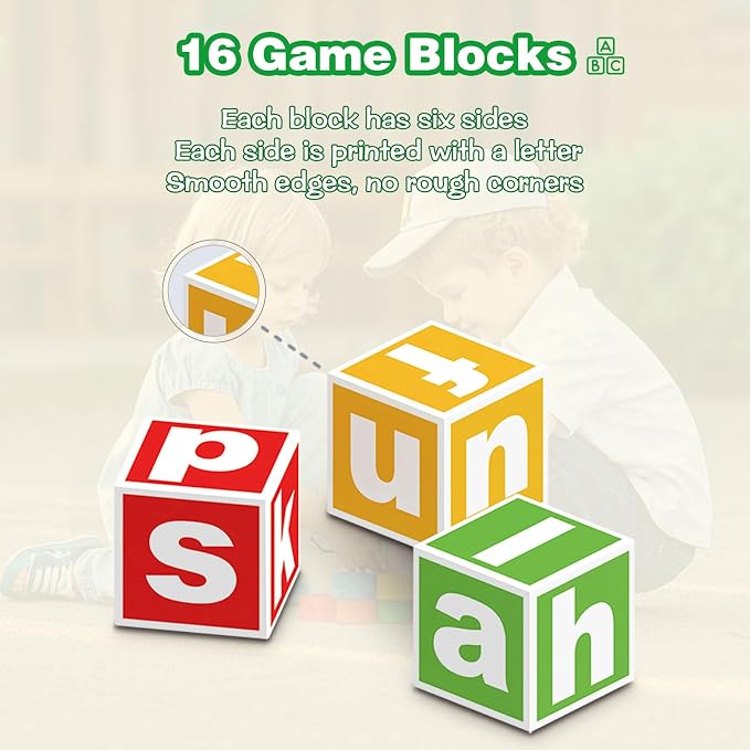Alphabet Puzzle Matching Game, 16 ABC Blocks Word Memory Game with 40 Cards, Preschool Letter Recognition Learning & Educational Toys for Toddlers & Kids Ages 3 and up, 2-4 Player