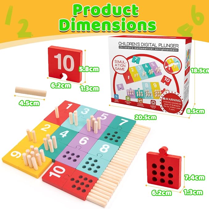Counting Pegs Board Montessori Toys for Kids Aged 3 4 5 6 Years Old, Wooden Early Math and Number Digital Plunger Manipulatives Materials Game for Toddlers Home Kindergarten Daycare Classroom