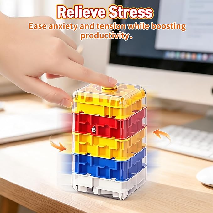 2-in-1 Fidget Spinner Maze Cube 3D Puzzle Brain Teaser 5 Level | Handheld Fidget Spinner Toy 3D Puzzle Cube Brain Teaser Game Stress Relief Anxiety Sensory Toy Travel Car Game Kids Adults