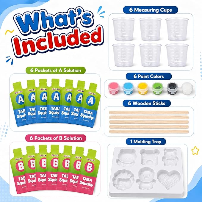VMNlooking Taba Squishy Kit for Kids, DIY Squishy Making Kit with Cute Molds, Make Your Own Squishies Craft Kit, Soft Sensory Squeeze Toys, Arts and Crafts Gift for Girls Boys Ages 8-15