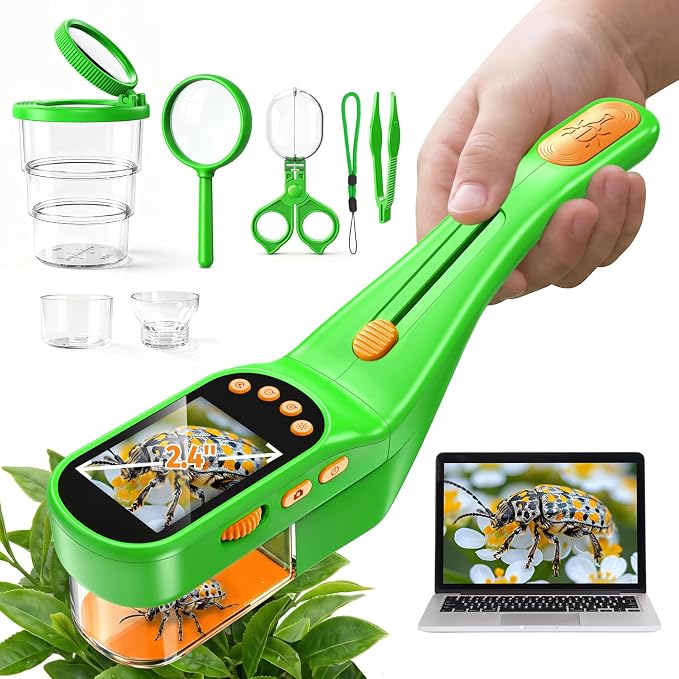Acoath Bug Catcher, 2.4" IPS Screen Bug Catching Kit, Microscope for Kids | Handheld Digital Miniscope, Outdoor STEM Toy Portable Pocket Microscope Gifts for Age 5 6 7 8 9 10 11 12