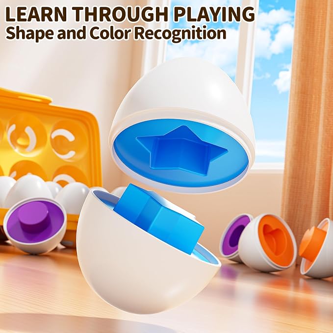 JUKUDAHU Matched Eggs Toys for 18M+ Year Old - Shape Color Sorting Games | Kids Easter Eggs, Sensory Toys, Preschool Educational Toy, Gifts for Boys and Girls 2+