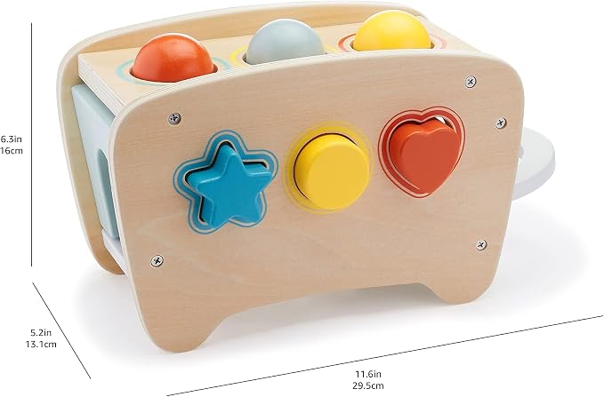 Amazon Basics Musical Pounding Bench With Xylophone and Shape Sorter Educational Toy for Toddlers, Developmental Learning Toy, Age 18M+, Boy Girl Baby, 11.6 x 5.2 x 6.3 inches, Multicolor