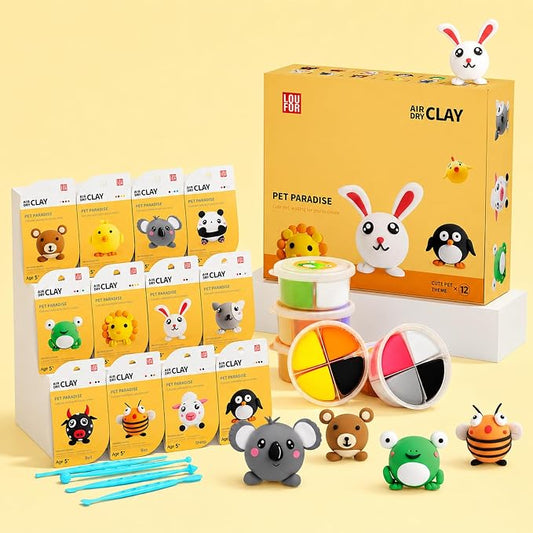 Air Dry Clay Kit -12 Animals Modeling Clay for Kids Arts and Crafts | Ultra Light & Soft,Safe & Non-Toxic,No-Sticky & Crack,DIY Molding Clay with Sculpting Tools,Party Favors Gifts for Girls Boys