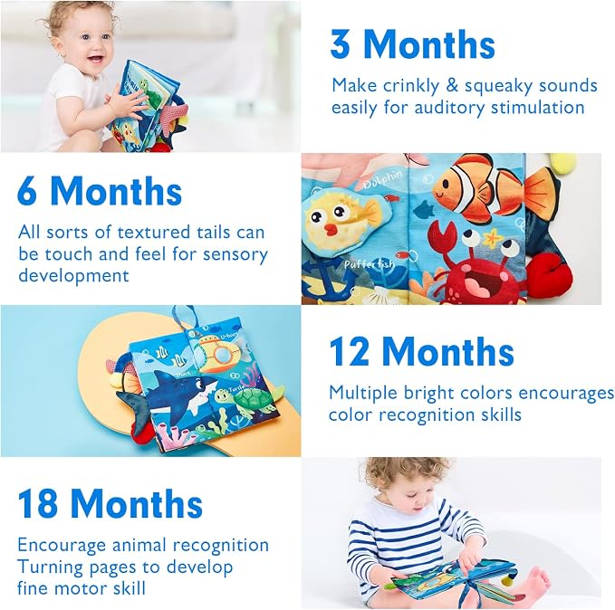 hahaland Baby Books 0-6 Months, Infant Tummy Time Baby Toys 6 to 12 Months | Touch Feel Book Baby Gifts for Boy Girl 0-3 Months Learning Toy Baby Birthday Easter Basket Stuffers 1PCS