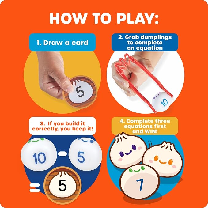 Learning Resources Dumpling Dash Fine Motor Math Game - Squishy Dumpling Toy, Montessori Counting Toys, Kids Board Game, Play Food, Homeschool Toddler Games, Fine Motor Skills, Preschool Board Games