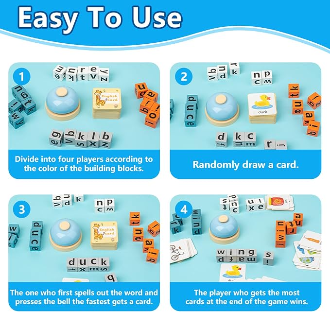 Face Changing Building Block Word Spelling Game Two-piece Set，Wooden Expression Letter Puzzle Cubes Board Game,for Kids Ages 3+ Boys and Girls Educational Toy Gifts.
